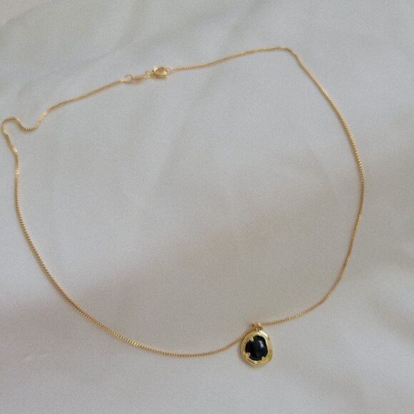 Black Onyx Stone Charm Necklace - Picture 3 of 4